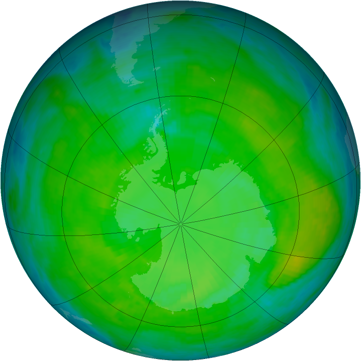 Antarctic ozone map for 21 December 1987